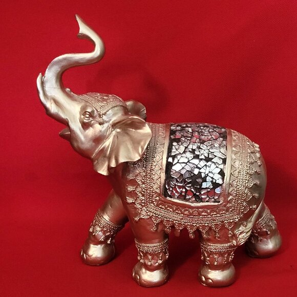 Golden Standing Elephant Trunk Up Figurine - Picture 3 of 14